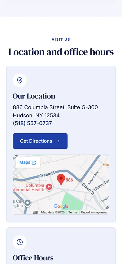 Columbia Medical Care website on a phone