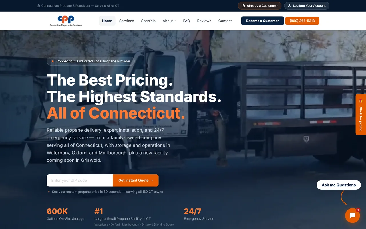 Connecticut Propane homepage on a laptop